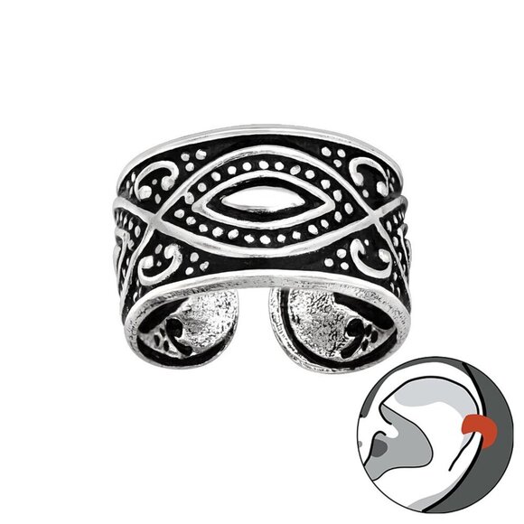 Sterling Silver Patterned Wide Ear Cuff - Picture 1 of 10